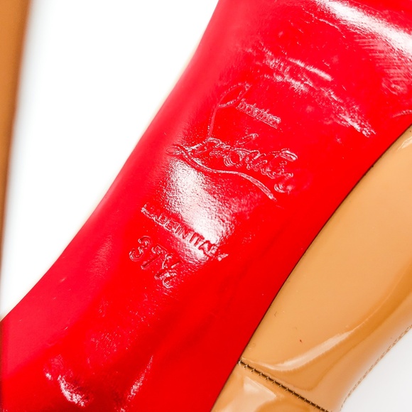 Christian Louboutin Camel Beige Patent Leather  Peep Toe Pumps Heels EU 37.5 - Picture 9 of 11